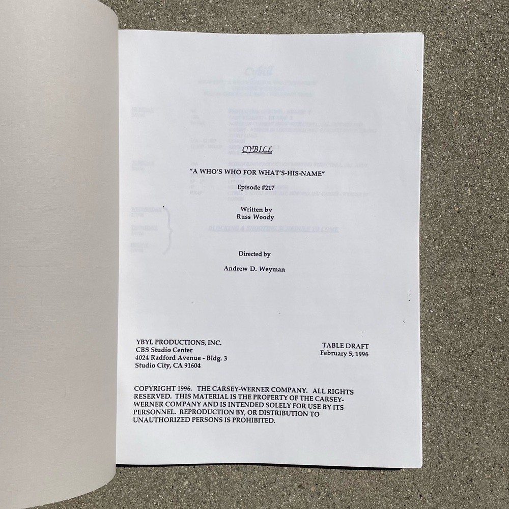CYBILL 1996 TV Series SET Production Used Scripts Table Final Revised Drafts