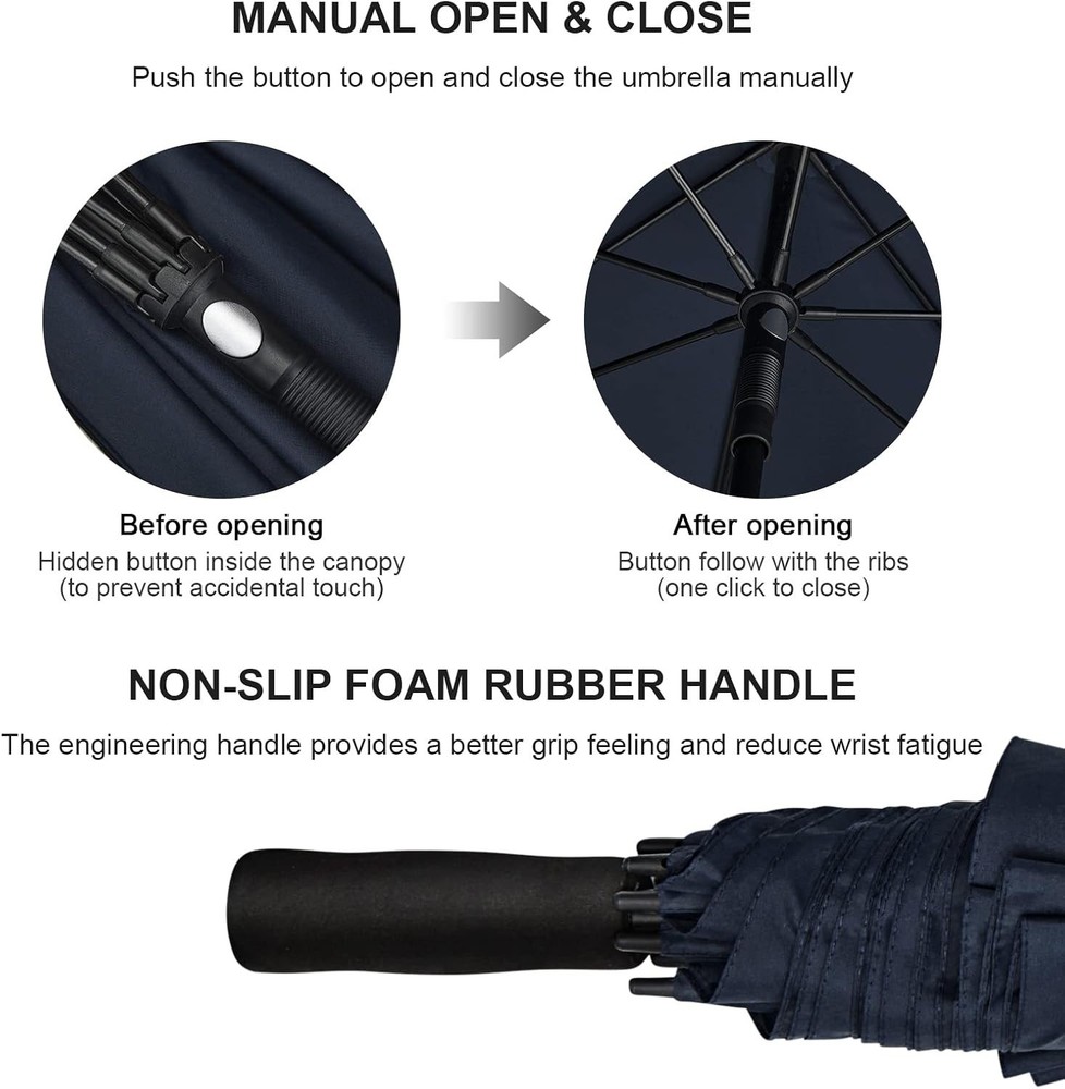 80 Inch Huge Large Oversize Golf Umbrella Double Canopy Vented Windproof Stick