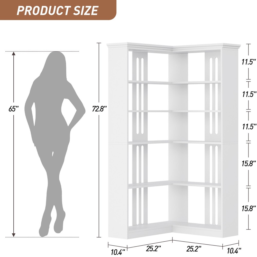 Corner Panel Bookcase 90° Corner Standing Bookcase, Half Back Panel, White