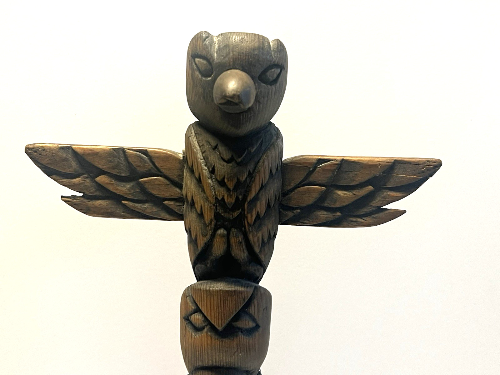 Antique Native American Indian Hand Carved Wooden Eagle Totem Pole; Large 24"