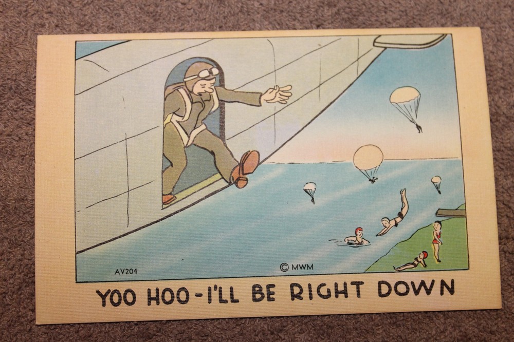 Original WW2 U.S. Army Comic Airborne Postcard, Mint Condition from Unused Lot