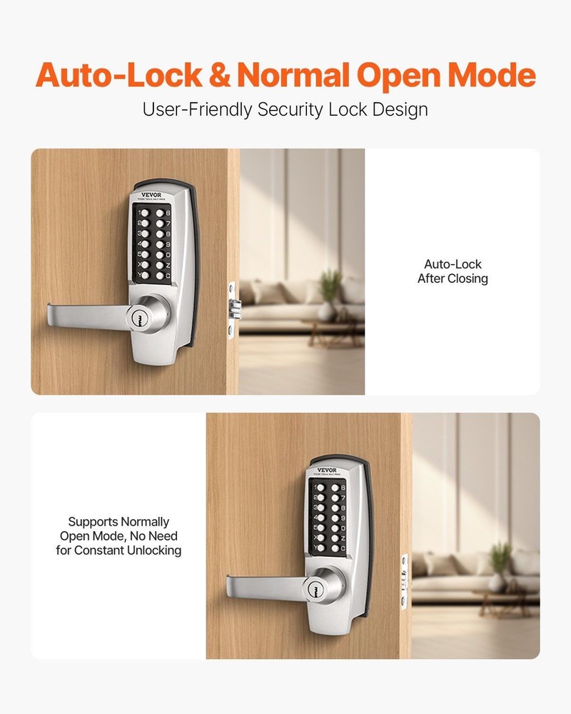 Waterproof Keyless Mechanical Lock, 14-Key Keypad Entry with Stainless Handle