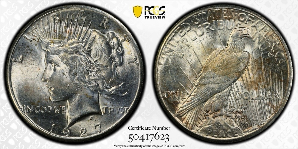 1927 Silver Peace Dollar $1 PCGS MS63