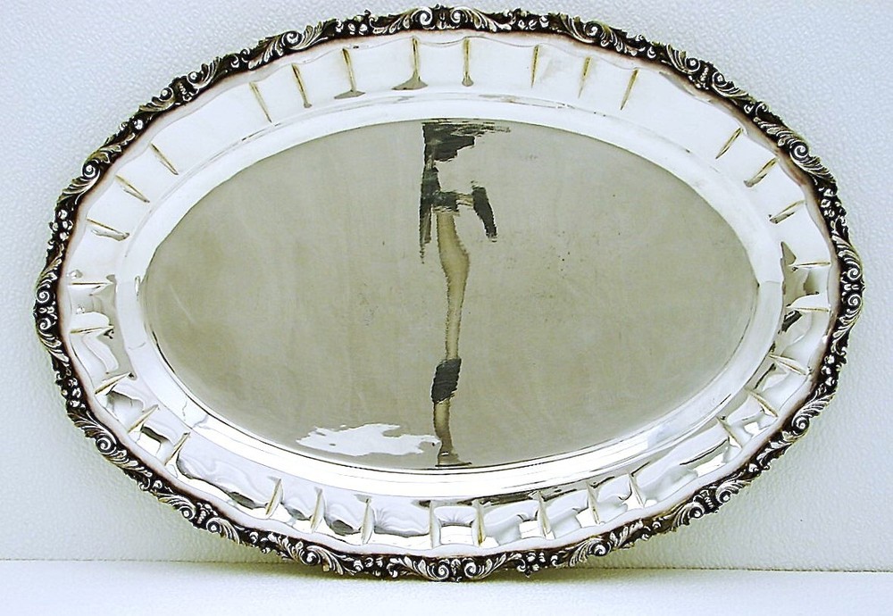 Hanau German Solid Silver Hand-hammered Serving Tray & Dome Lid marked Armorial