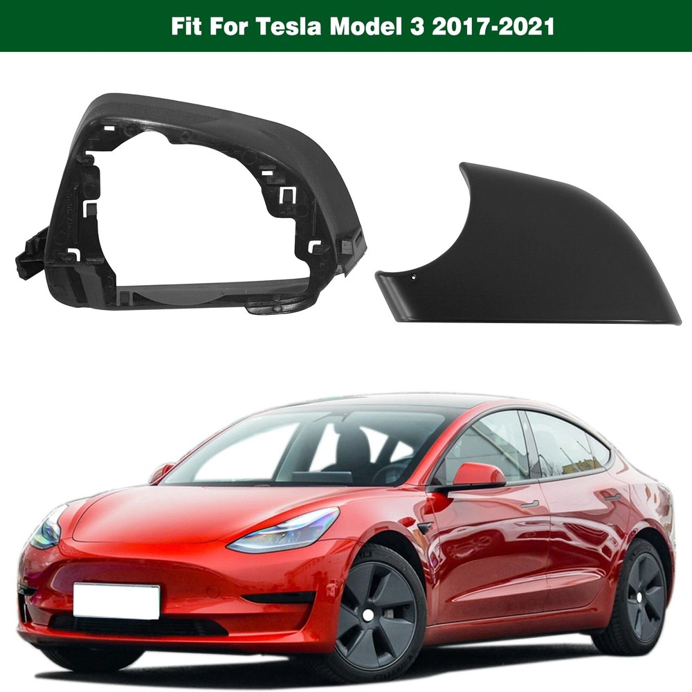 Black Left Front Side Mirror Base Cover Holder Frame For Tesla Model 3 2017-2021