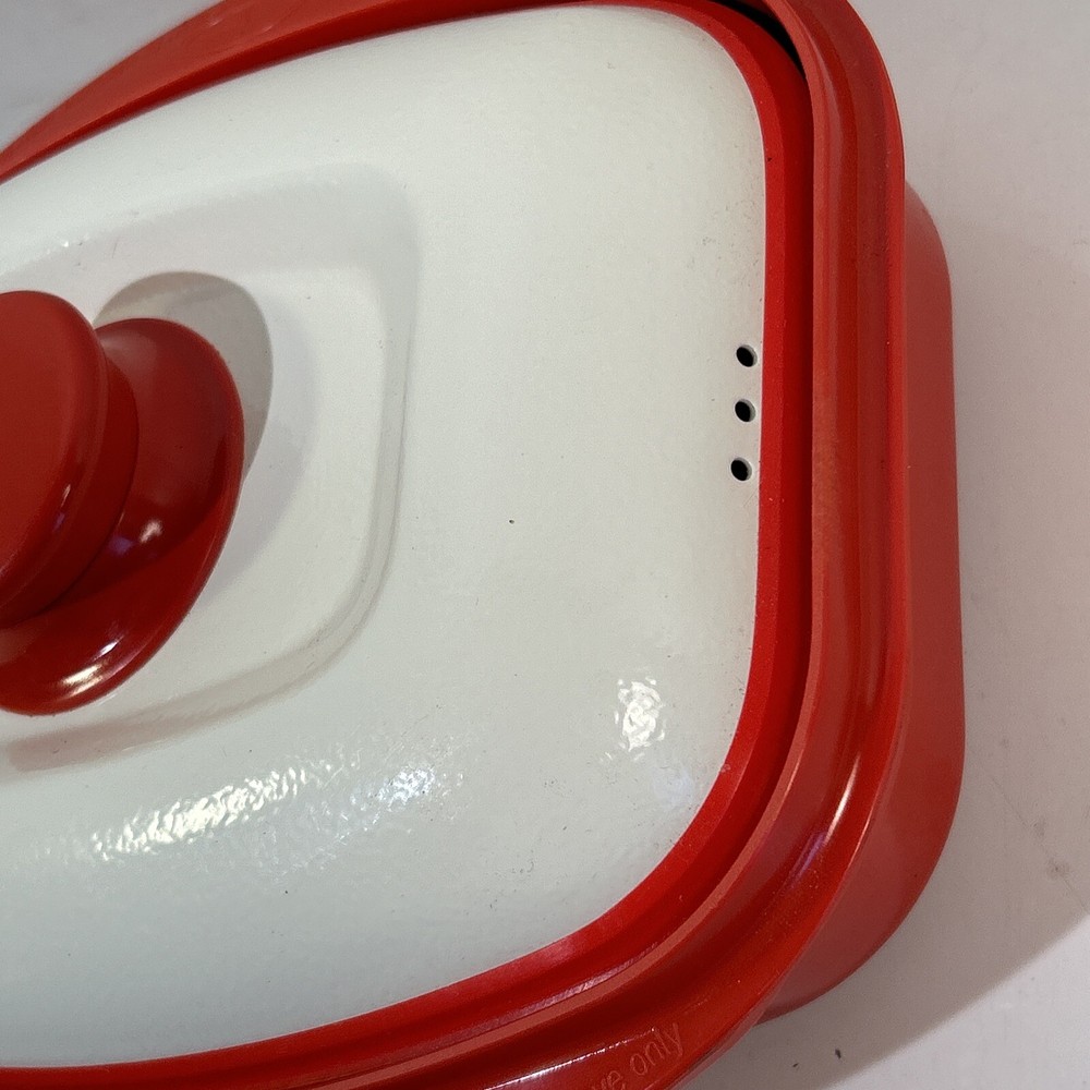 RANGE MATE MICROWAVE GRILL Pan Steaks RED/WHITE RECTANGULAR Covered Dish VTG