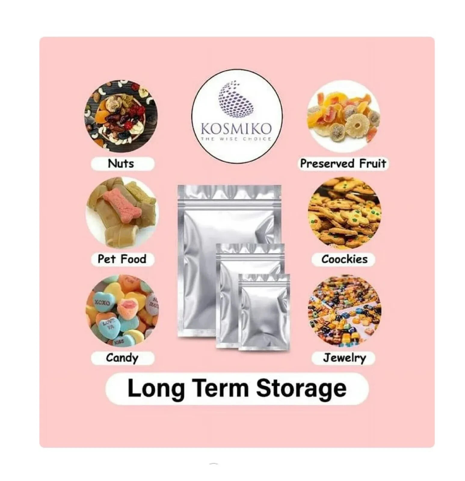 100 Pack Mylar Bags for Food Storage with 100x300cc Oxygen Absorbers