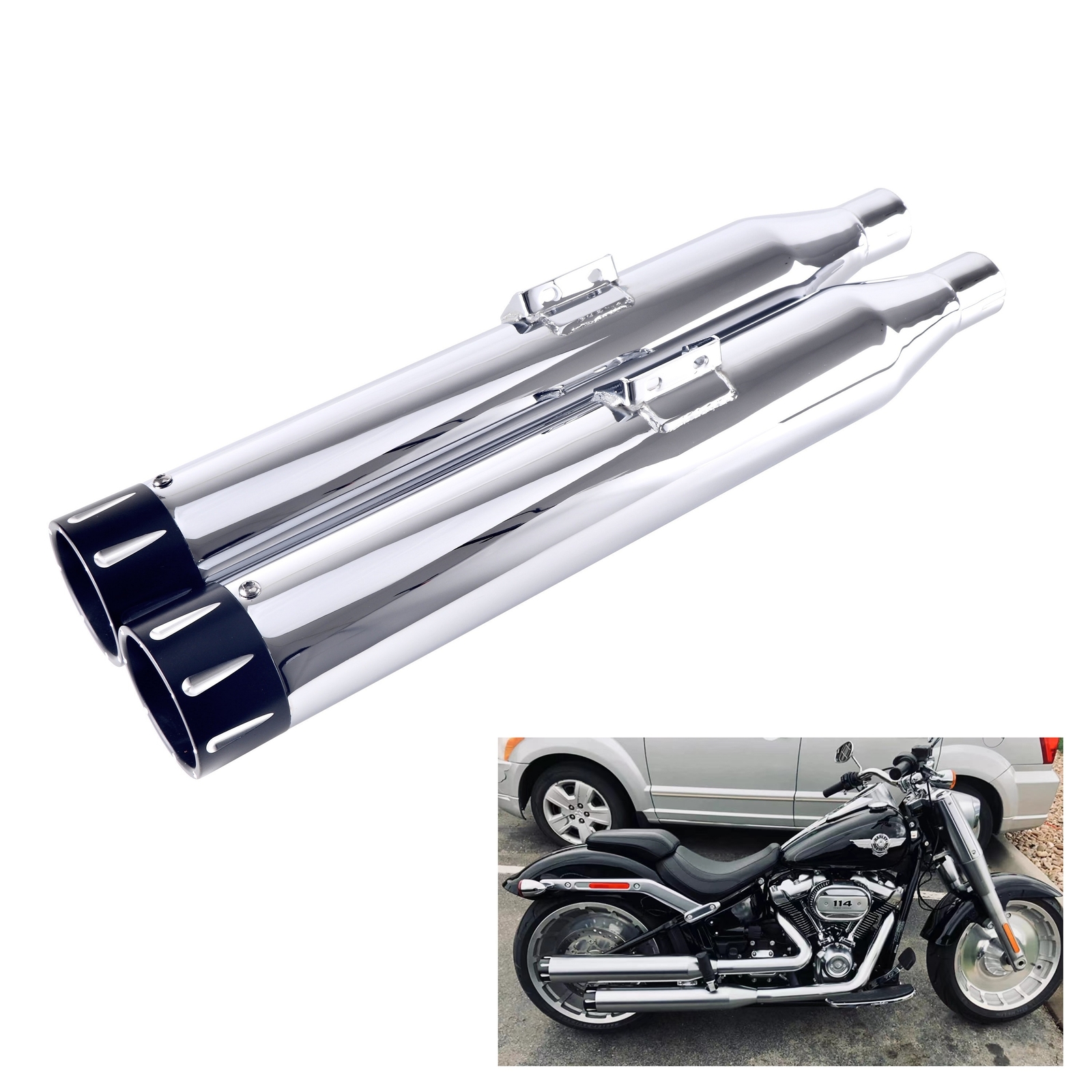 SHARKROAD 3.5" Slip On Mufflers  Exhaust for 18- UP Softail M8 Premium Chrome