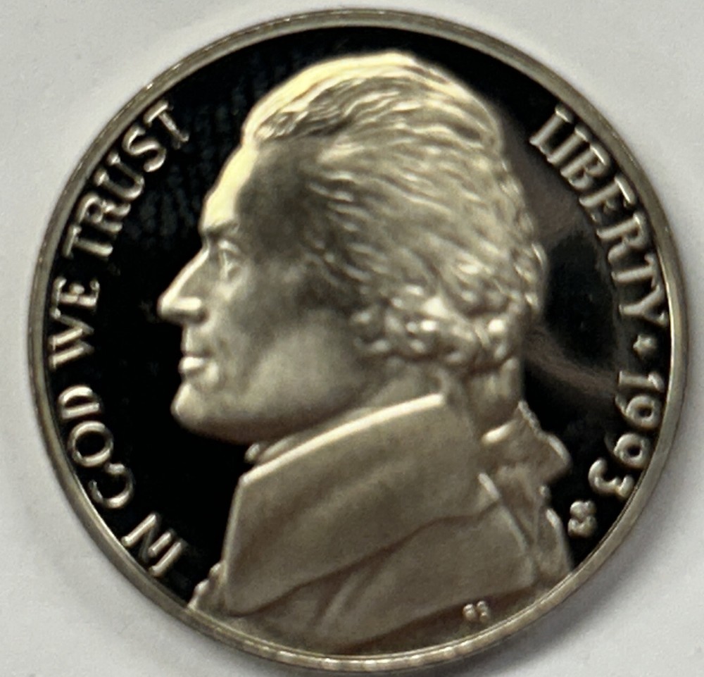 1993 S Proof Jefferson Nickel - Five Cent Coin from Proof Set