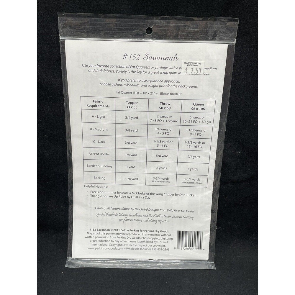 Perkins Dry Goods - Savannah Topper, Throw & Queen Size Quilt Pattern NIP
