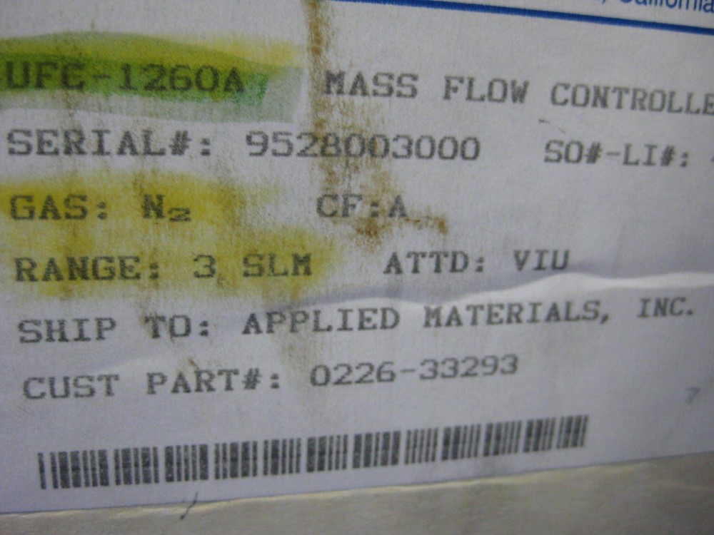 Unit UFC-1260A Mass Flow Controller, N2, 3SLM, Refurbished