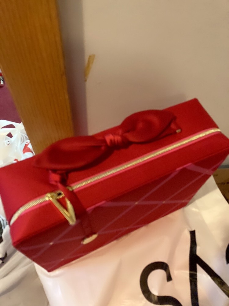 Estee Lauder Cosmetic Makeup Bag Train Case Red