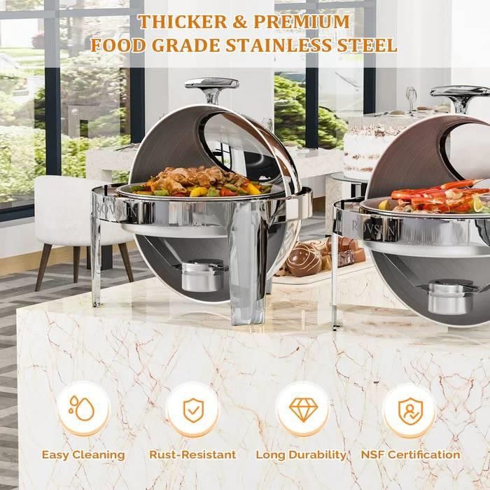 6Qt Round Roll Top Chafing Dish Buffet Set with Convenient Handle Visible Window