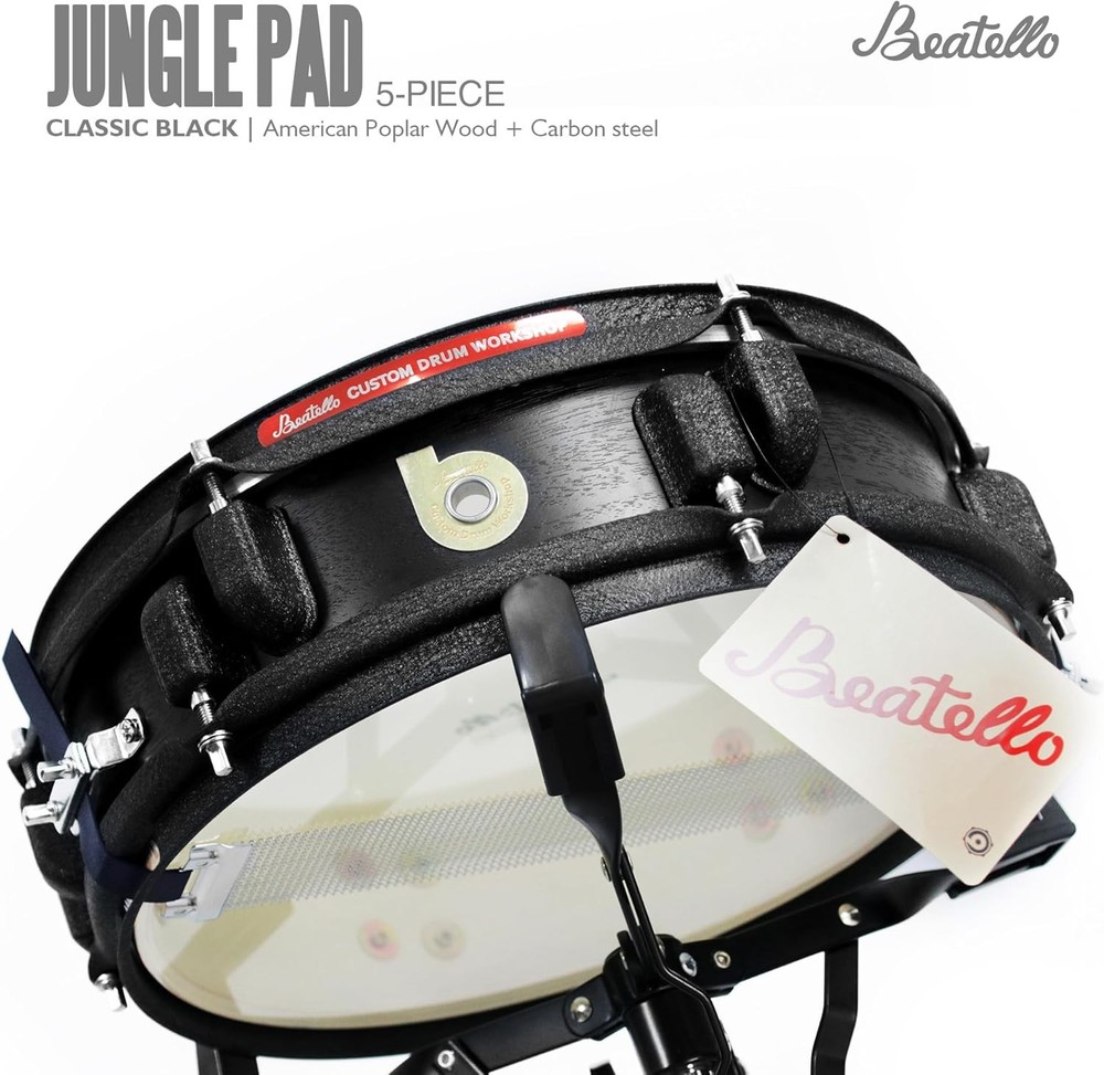 Portable 5pc Drum Set Compact 14 Inch Kit Thin Shell Full Hardware Black