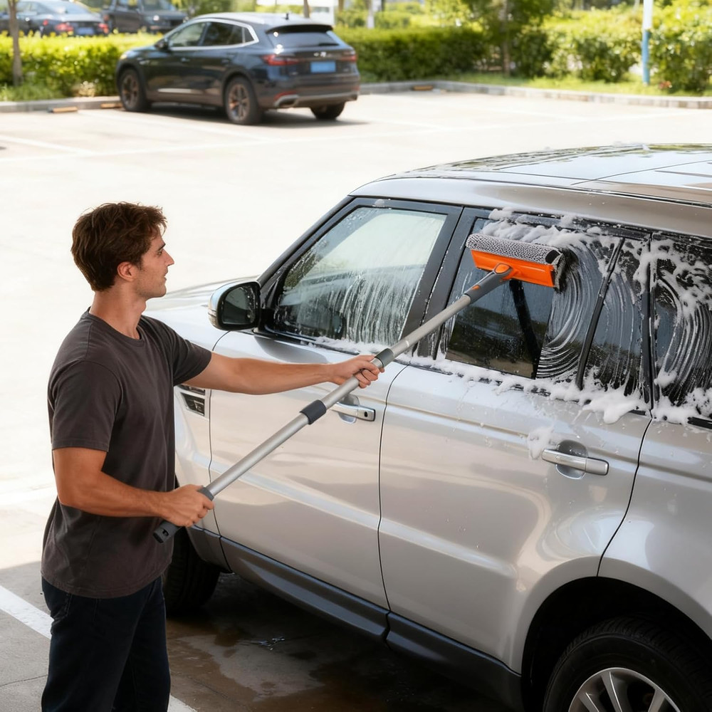 46'' Professional Window Cleaner Tool, 2-In-1 Rotatable Squeegee for Window Clea