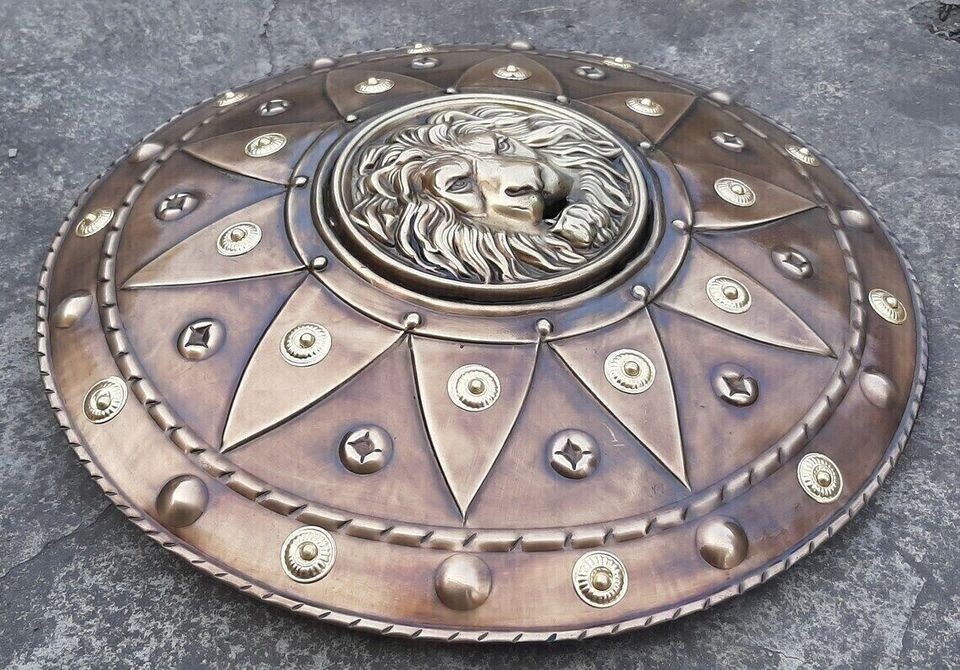 Lion Face Round Shield Medieval Iron Shield Knight Armor Shield Solid Steel Size