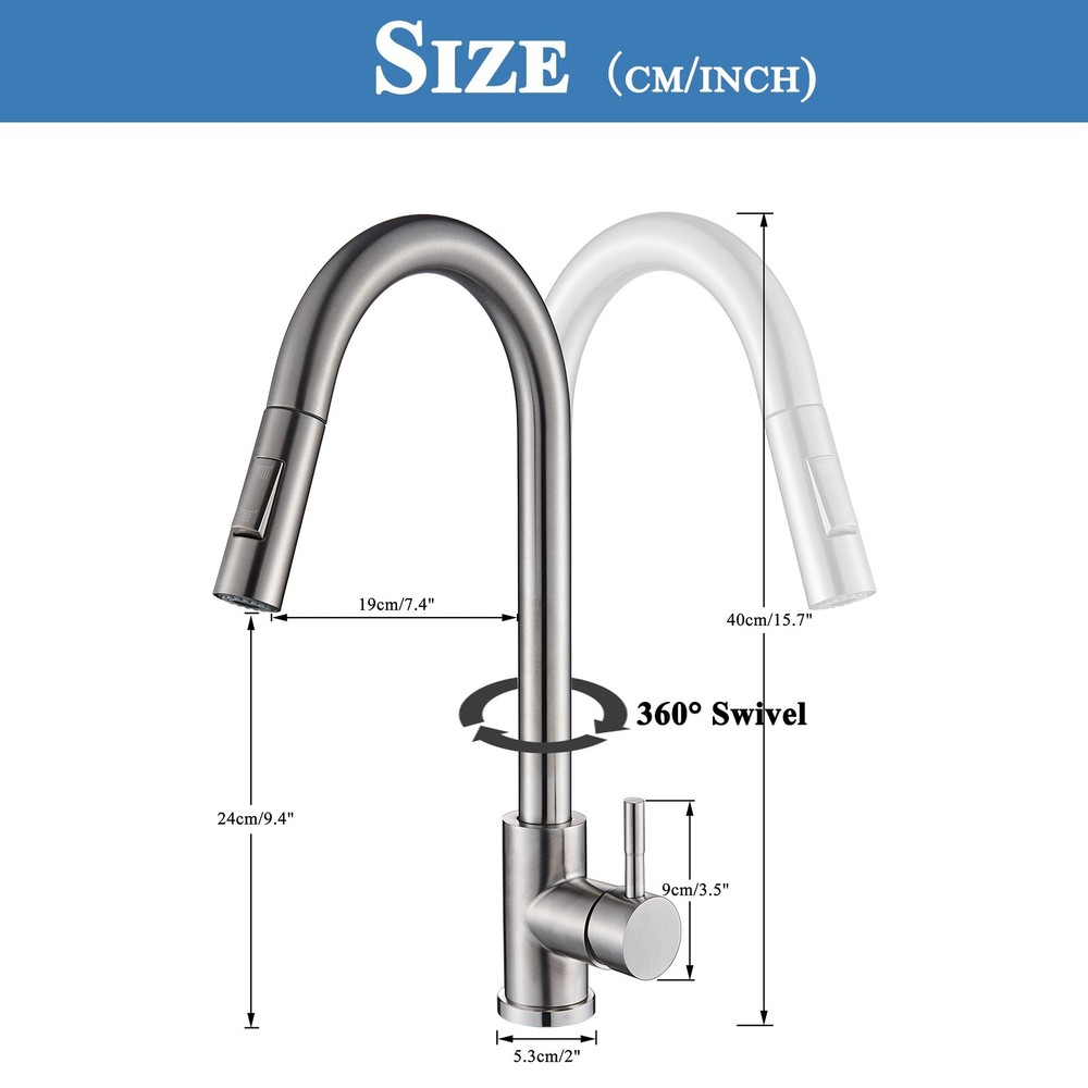 Brushed Nickel Touch Sensor Kitchen Faucet Sink Pull Down Sprayer Single Handle