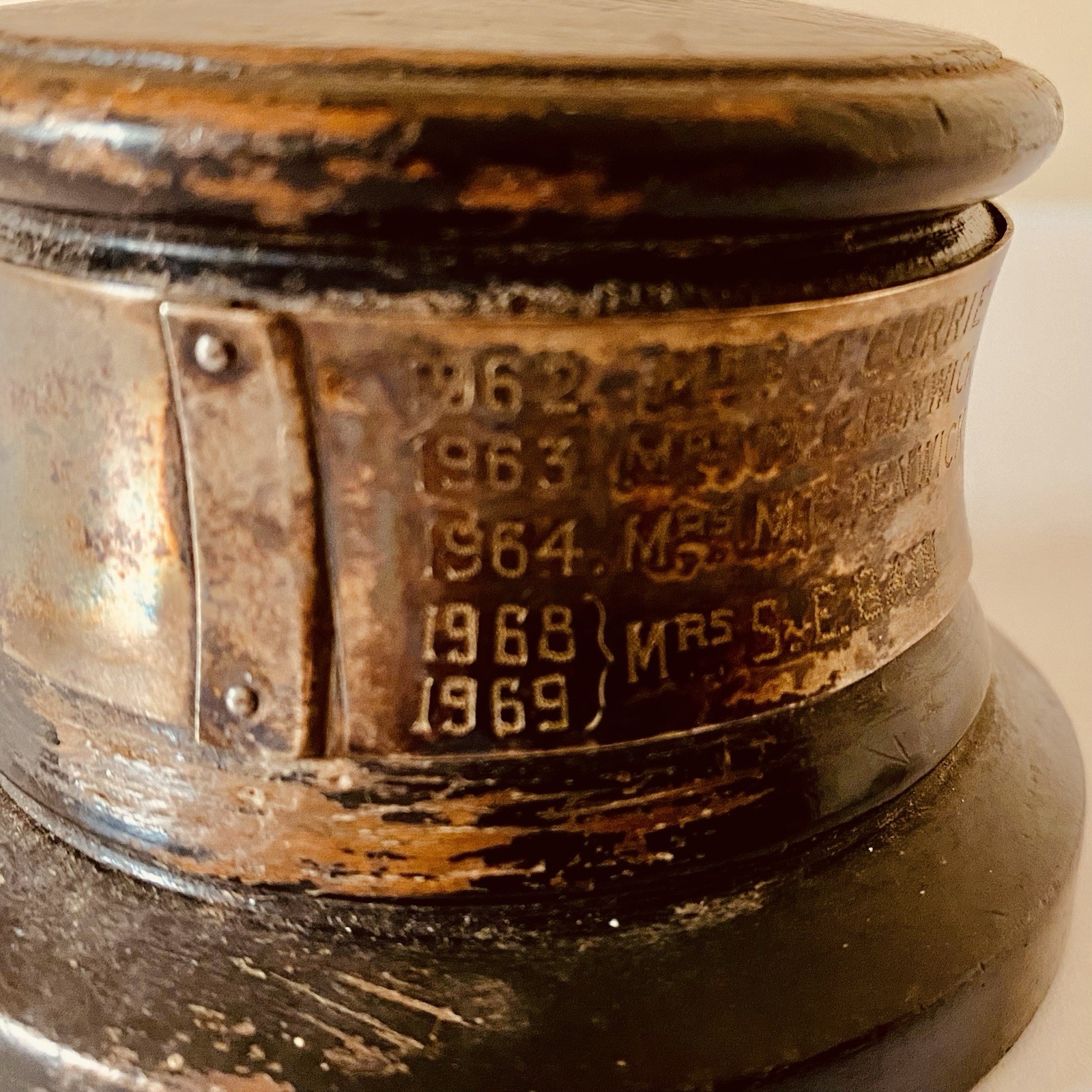 🏆 1962 Trophy Base Wooden Vintage Antique History for Silver Trophies JobLot