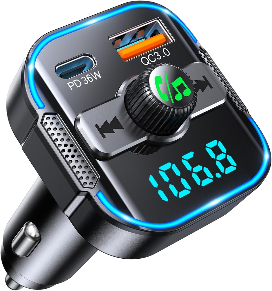 Adaptador Bluetooth 5.3 Carro PD 36W QC3.0 Carga Rapida Radio Manos Libres Negro