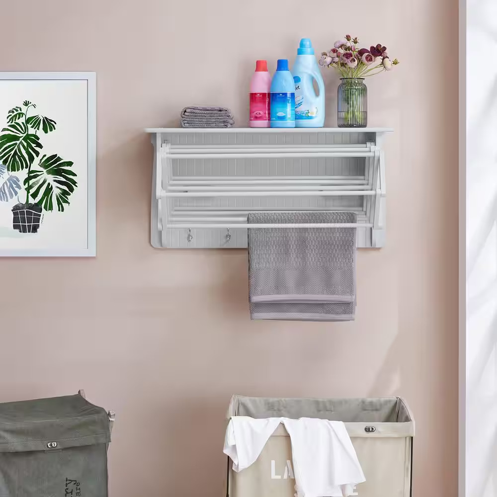 36 In. White Wall Retractable Accordion Drying Rack