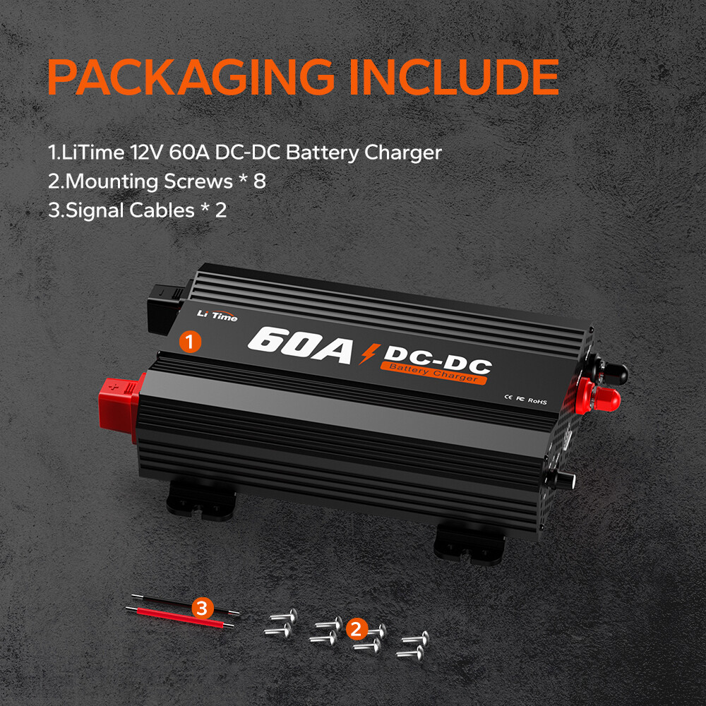 LiTime 12V 60A DC to DC Battery Charger for 12V LiFePO4 SLA Gel AGM Battery