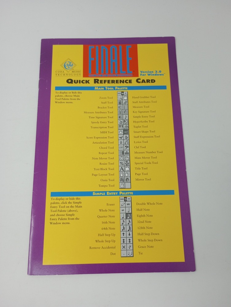 FINALE - The Art of Music Notation Version 3.0 For Windows Quick REFERENCE CARD