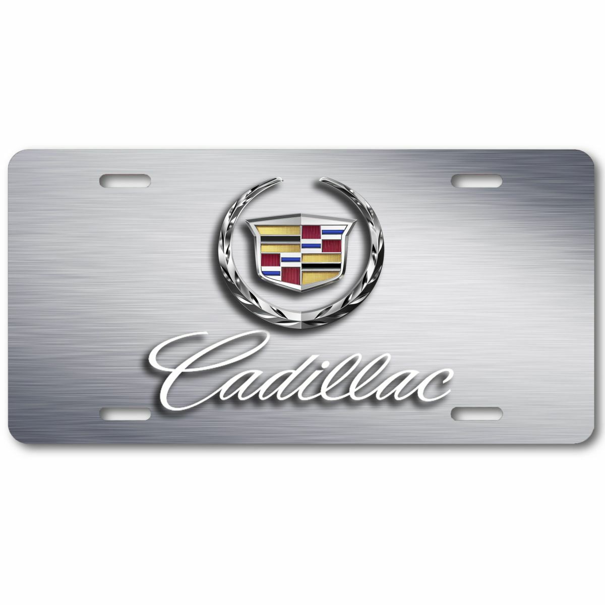 Cadillac Cadi Wreath Inspired Art FLAT Aluminum License Plate Tag Silver look