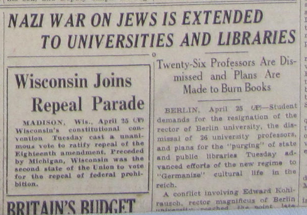 Vintage 1933 Nazi Germany Hitler War on Jewish Universities Newspaper