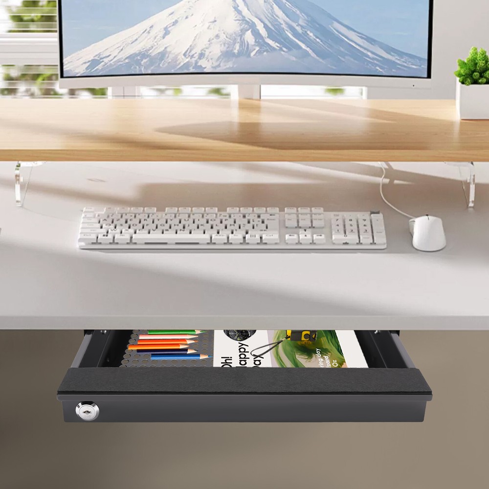 14” Modern Sliding Pull-out Drawer Storage Organizer for Standing Desks Black