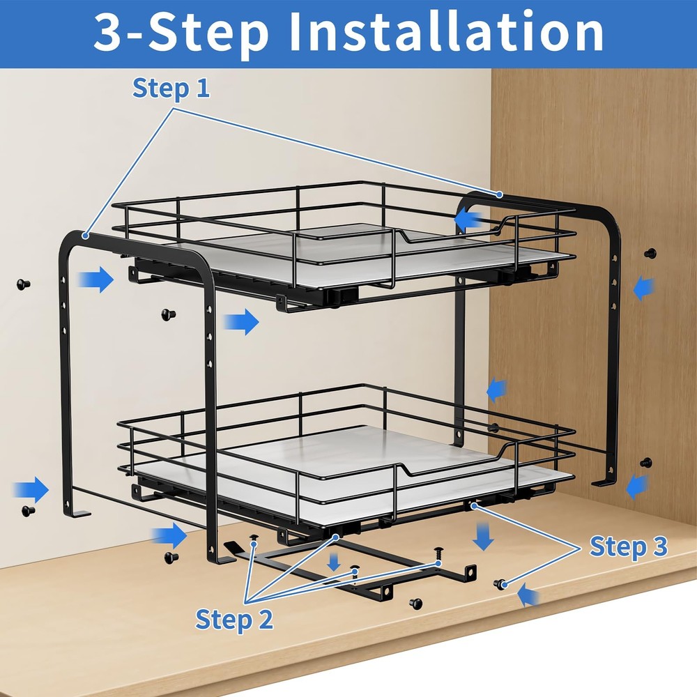 2-Tier Spice Rack Organizer, Pull Out Spice Rack for Cabinet, Height Adjustab...