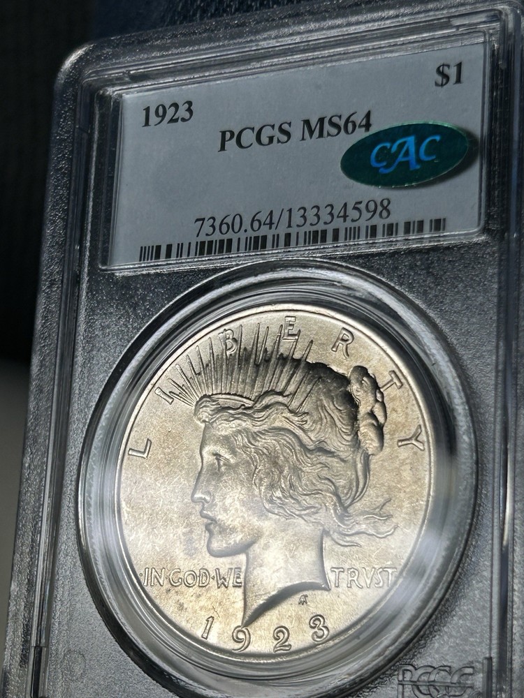 1923 $1 Peace Silver Dollar PCGS MS 64 CAC Older Solid Blue Label