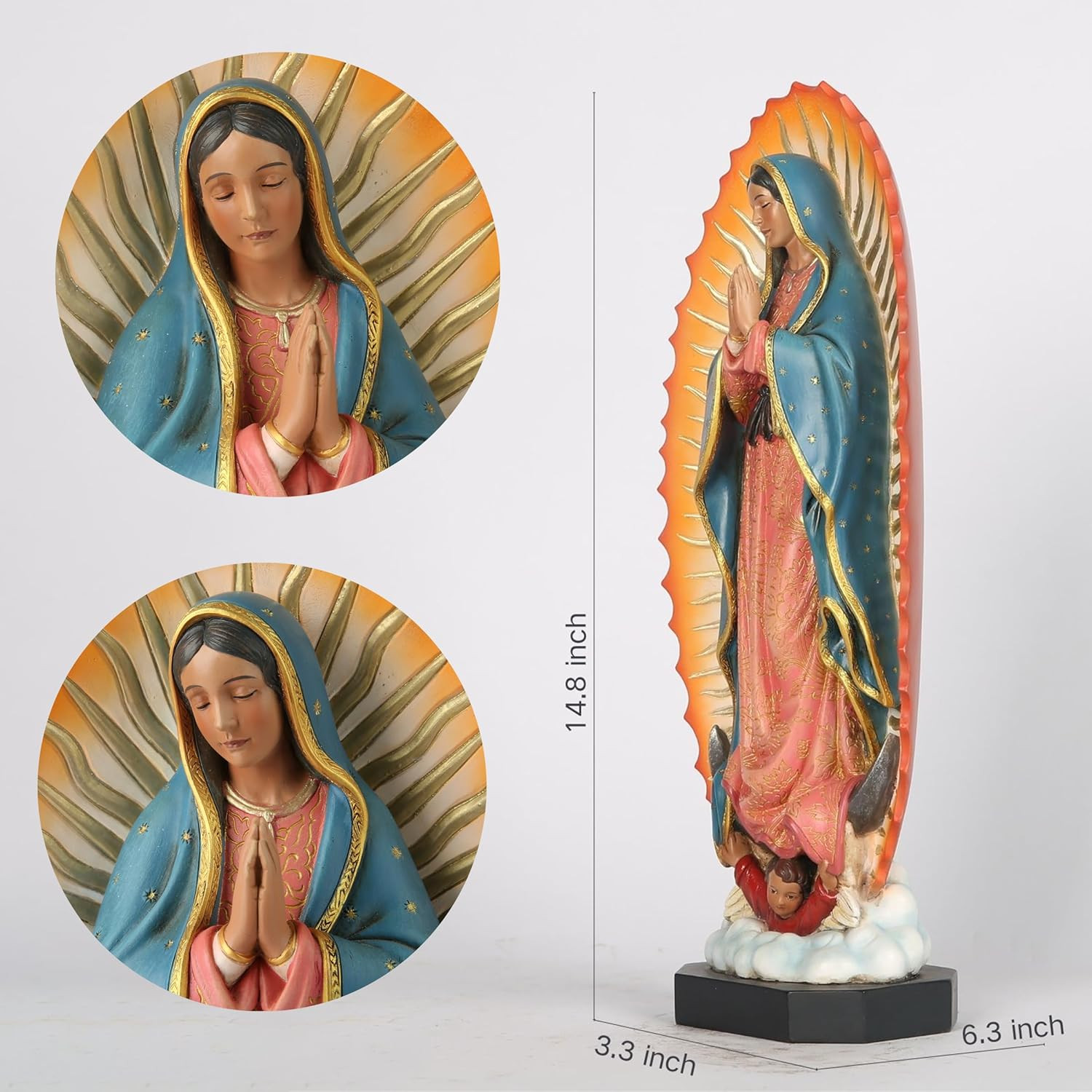 Catholic 14.75" H Our Lady of Guadalupe Statue, Blessed Virgen Maria Mother Figu