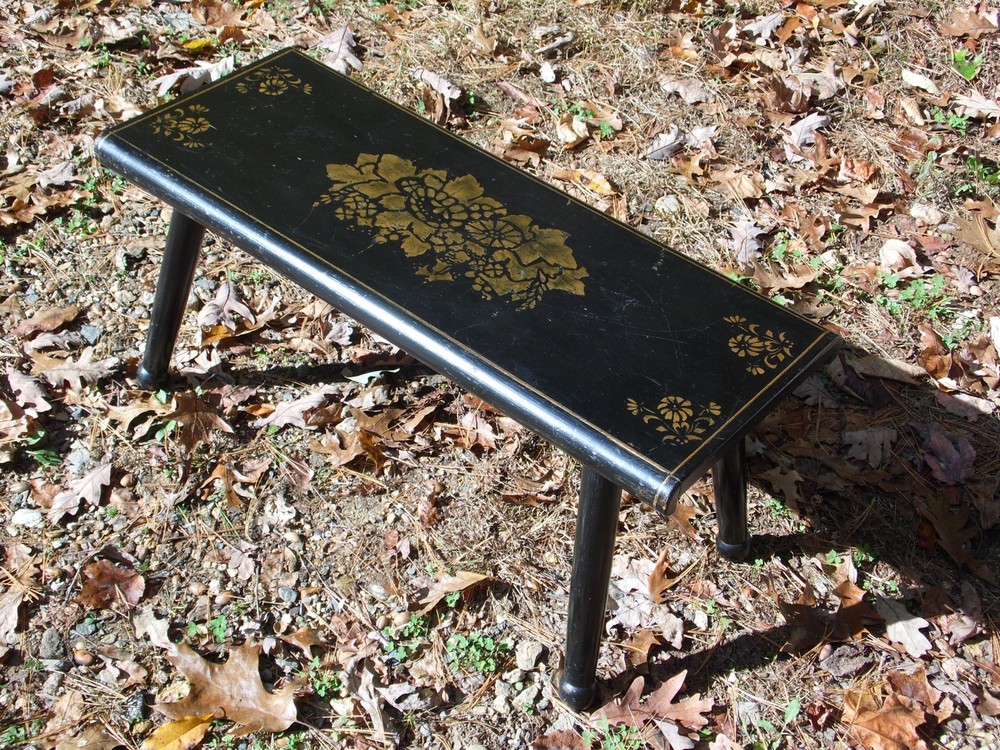 Vintage Solid Wood Step Stool Hand Painted Stenciled Folk Art Foot Stool