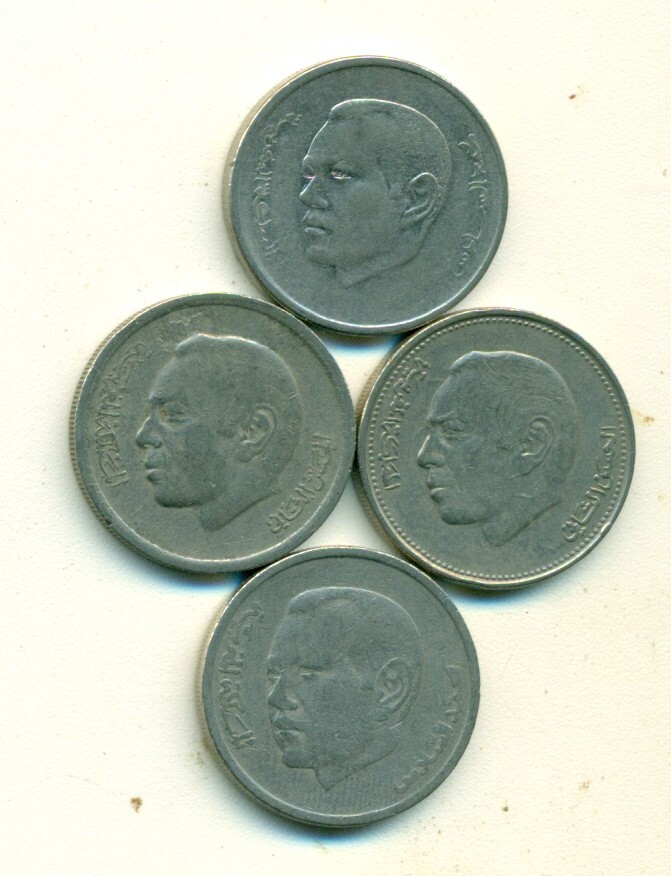 4 DIFFERENT 1 DIRHAM COINS from MOROCCO (1974, 1987, 2002 & 2012)