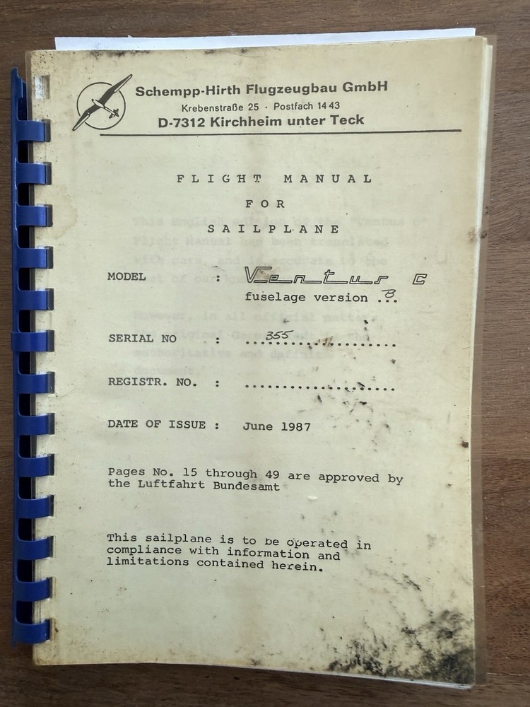 Schempp-Hirth Ventus C Flight & Maintenance Manuals