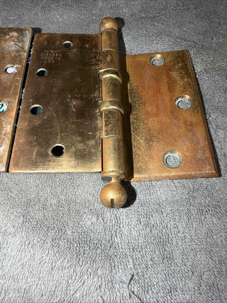 2 VTG.SOLID BRASS Stanley BB Cannonball Ball Tip Offset 4 1/2" Hinges
