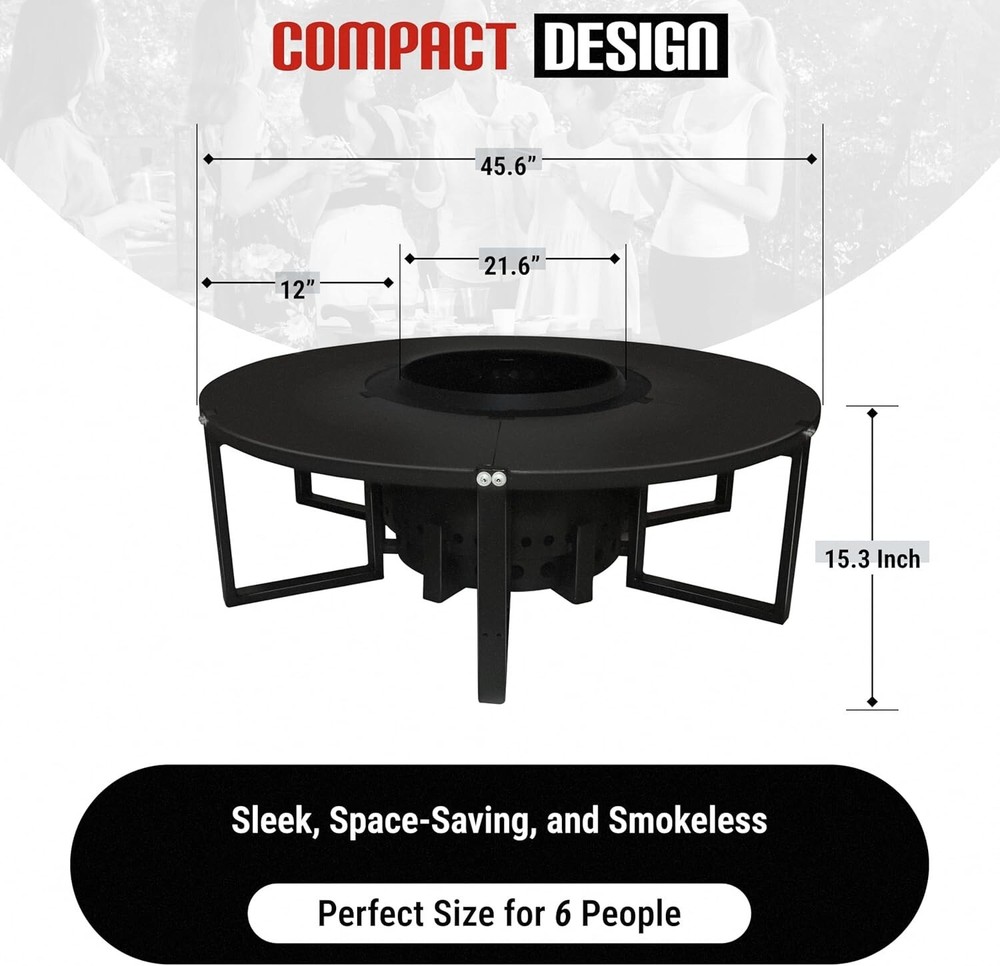 FEBTECH 21.6" Smokeless Firepit with Round Table Top for Outside Gatherings