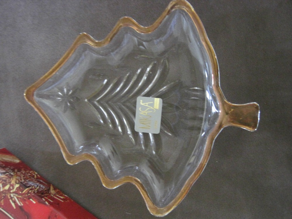 Mikasa Christmas Tree Candy Dish Decor NOS in Box