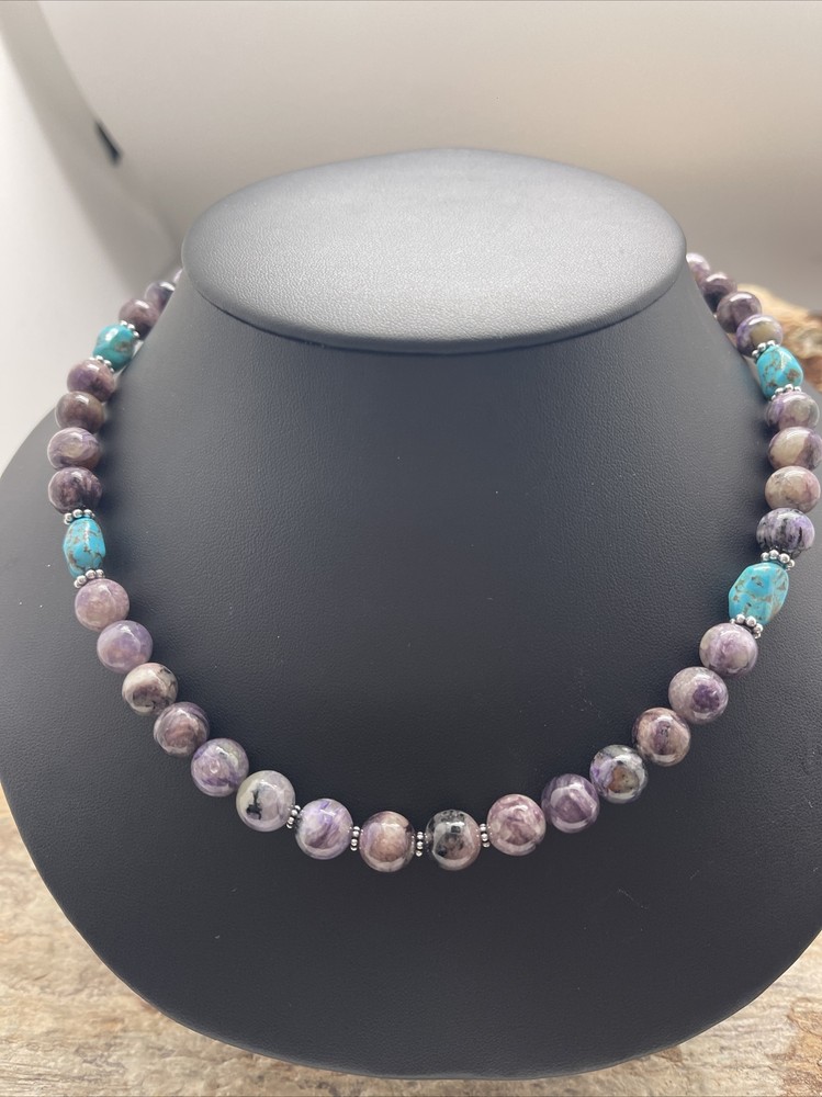 Sterling Silver Charoite Bead Necklace.