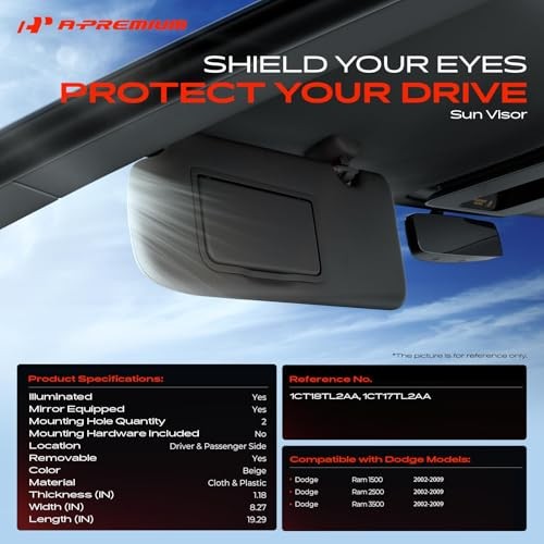 Driver & Passenger Sun Visor Compatible with Dodge Ram 1500 2500 3500 2002