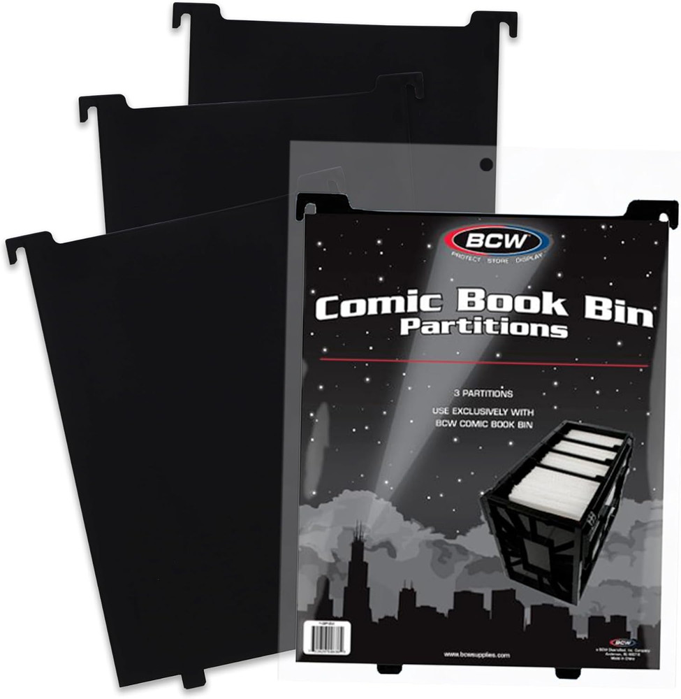 Comic Bin Partitions, Black, 3 Pack, Exclusive Organizer for Short and Long Comi