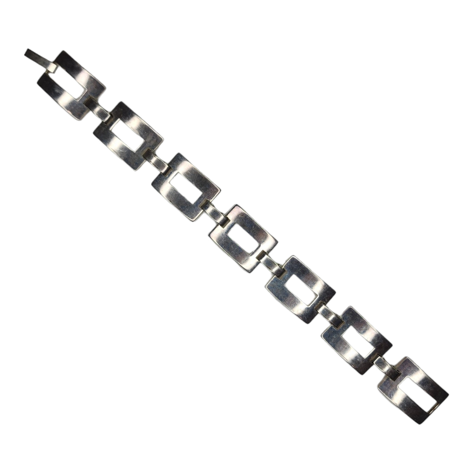 Vintage Sterling Silver 925 Square Flat Link Bracelet 7 7/8 Inches