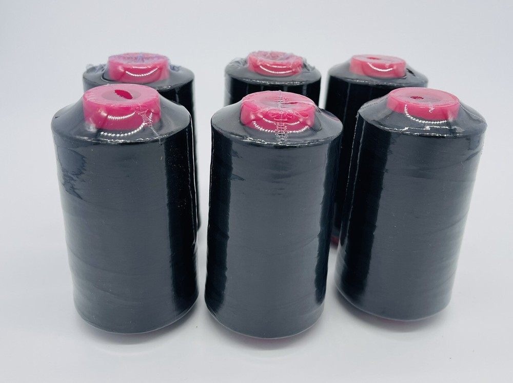 6 Big Spools BLACK Sewing Machine Serger Thread Spools 6000 YARDS / Cone T27 S/2