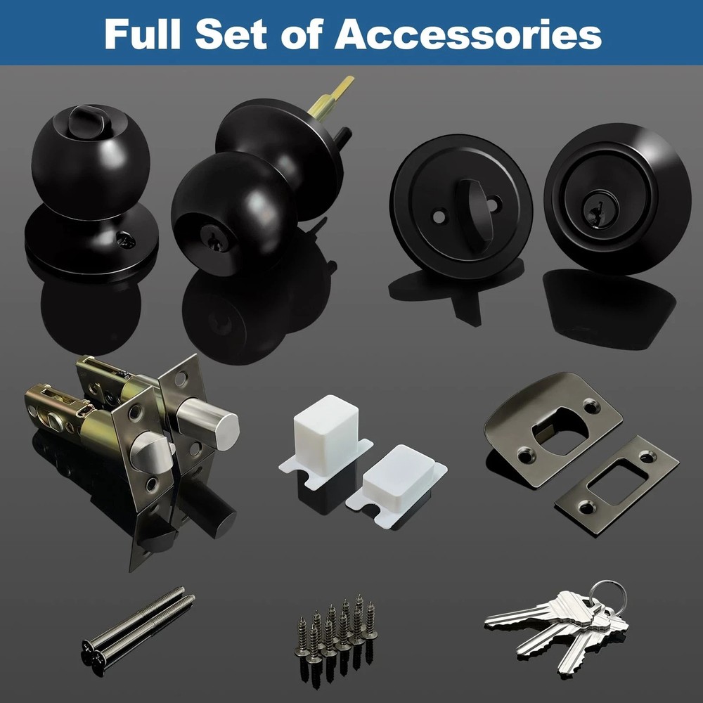 BESTTEN 2 Pack Keyed Same Exterior Door Knobs and Single Cylinder Deadbolts C...