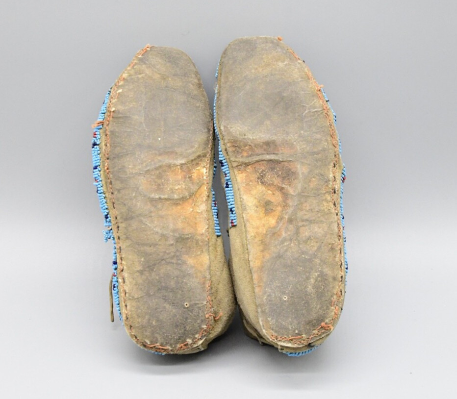 Assiniboine Man's Pair of Hide & Beaded Moccasins 1880-90s