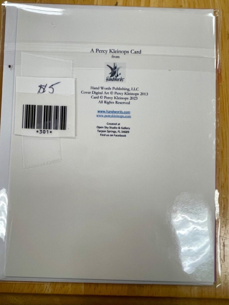 Note Card by Percy Kleinops 4.25"x5.5" with white envelope. Blank inside