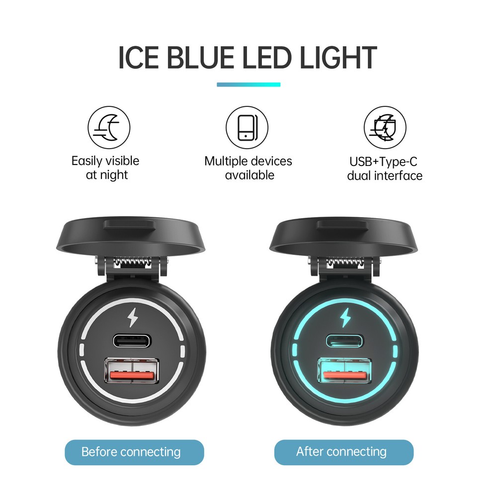 Type-C Dual USB Car Fast Charger Cigarette Lighter Socket Adapter For Cell Phone