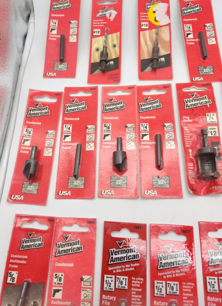 24pc Lot Assorted Vermont American Bits, Countersinks, Rotary File, Screw Pilot