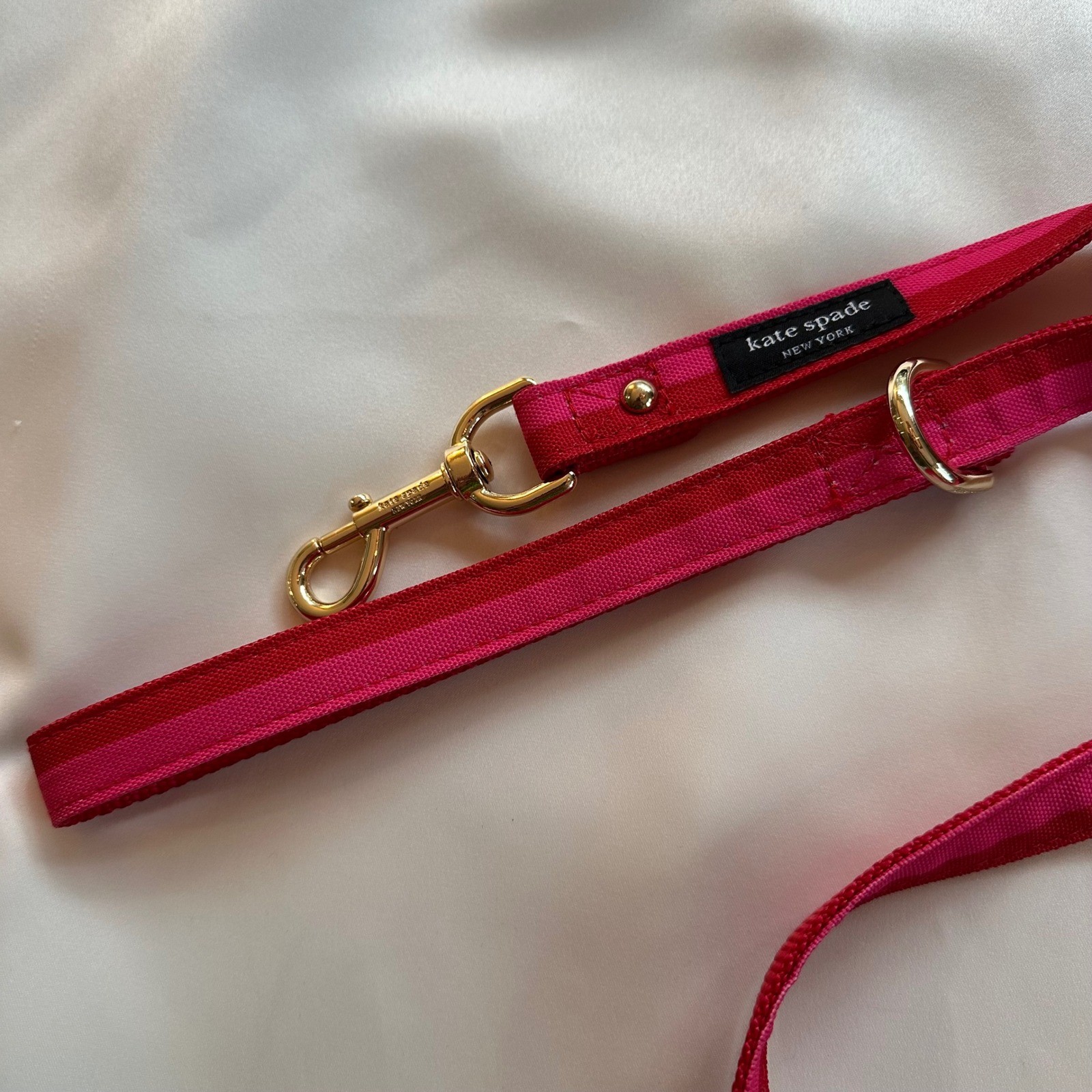 Kate Spade New York Red & Pink Stripe Dog Leash Gold Hardware