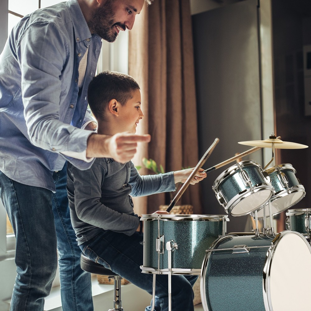 Child Drum Sets-5-Piece,14 inch Full Size with Adjustable Throne,Bench,Drumstick